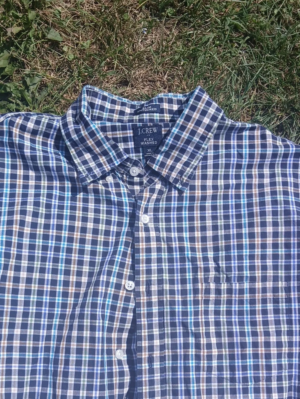 J. Crew Men’s Blue and White Plaid Button-Down Shirt